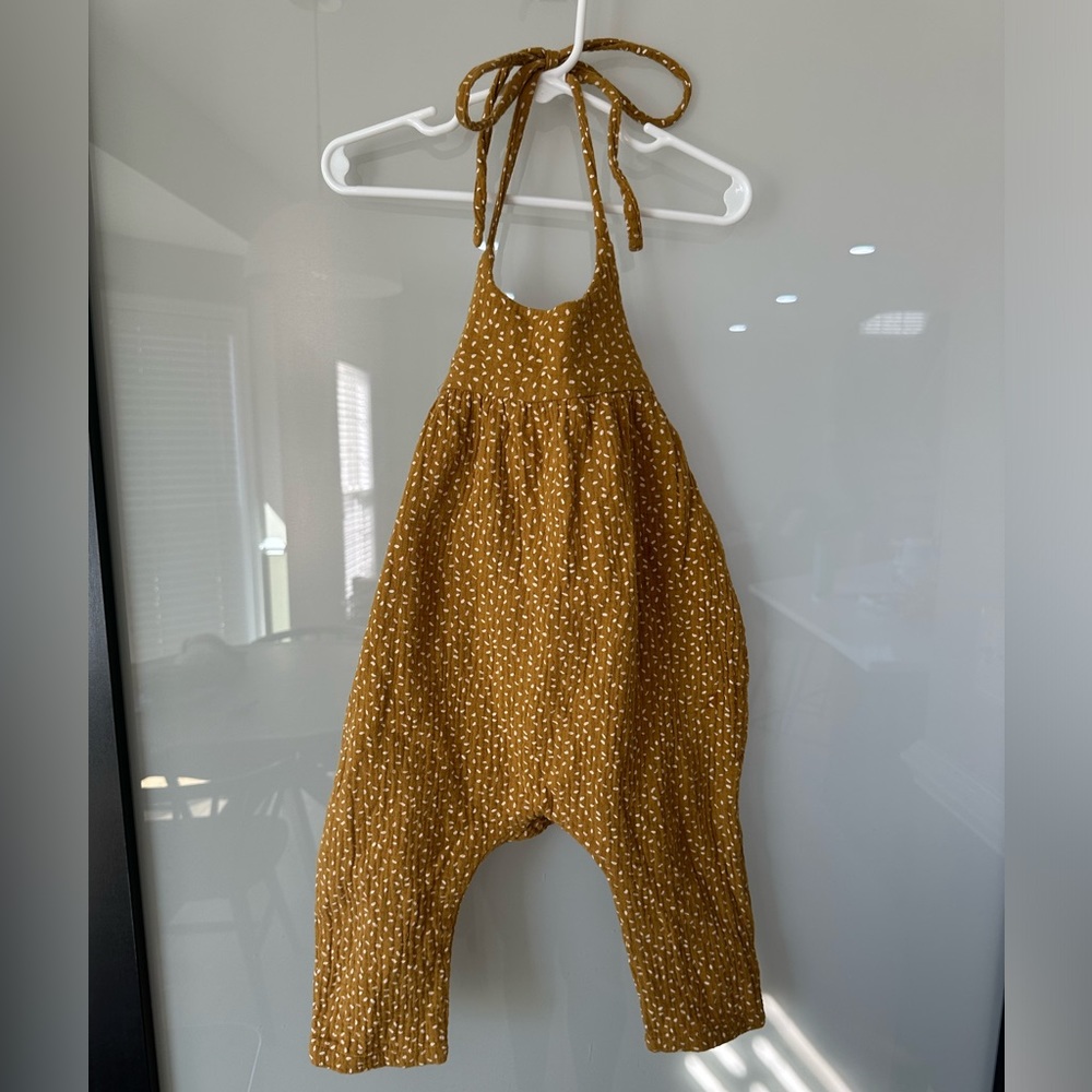 Rylee + Cru Halter Jumpsuit Ochre with White Pebble Pattern Toddler 12-18 Months